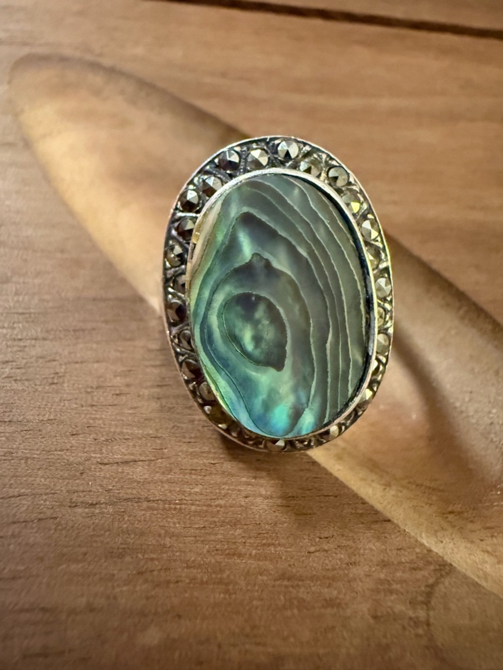 Abalone Shell Oval Statement Ring - Green Blue Hues